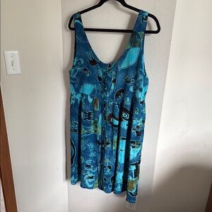 Blue Teal Printed Sleeveless Dress